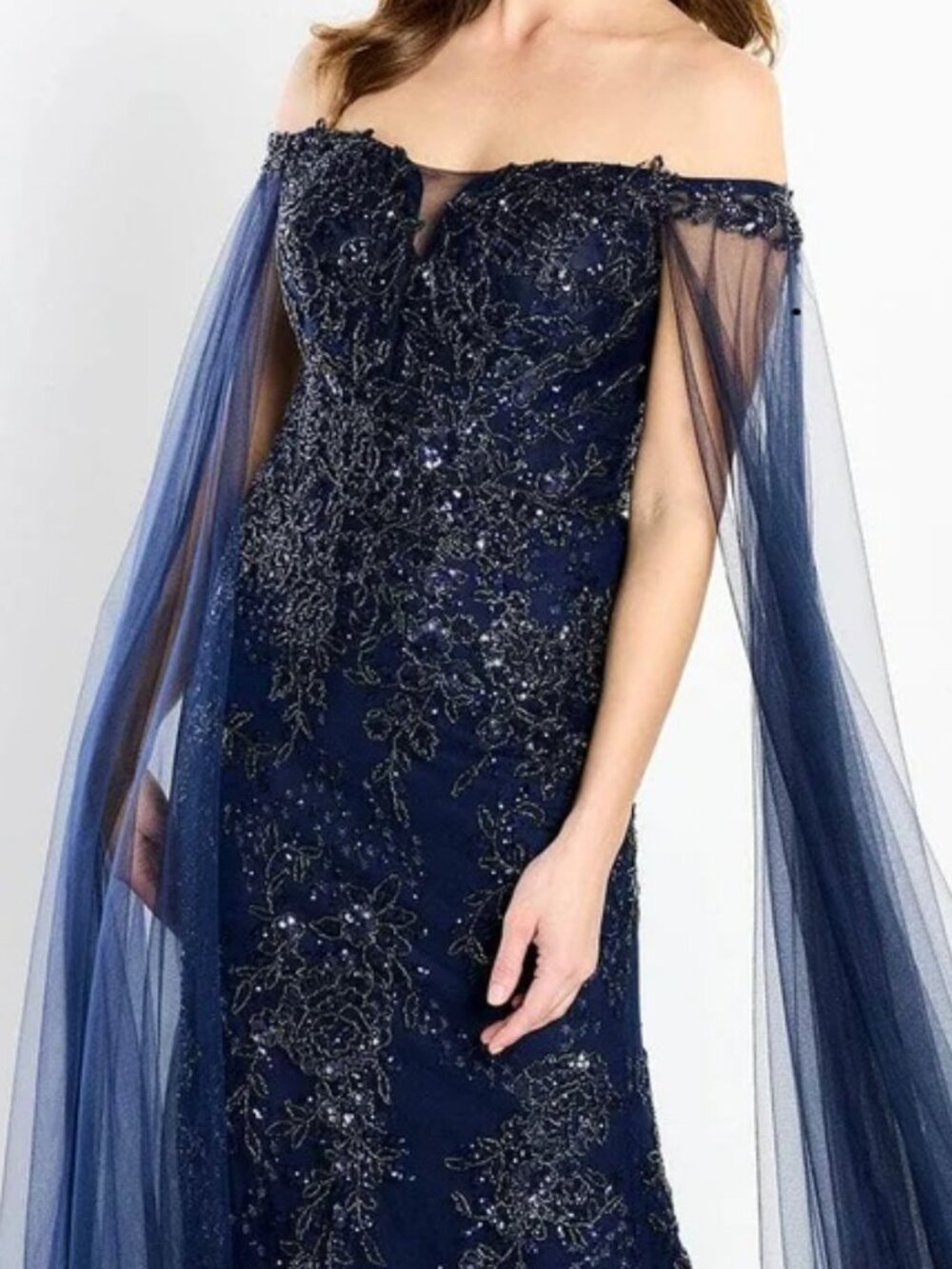NWT Montage by Mon Cheri M2204 Beaded Applique Prom Dress Navy Size 14 - Picture 2 of 8